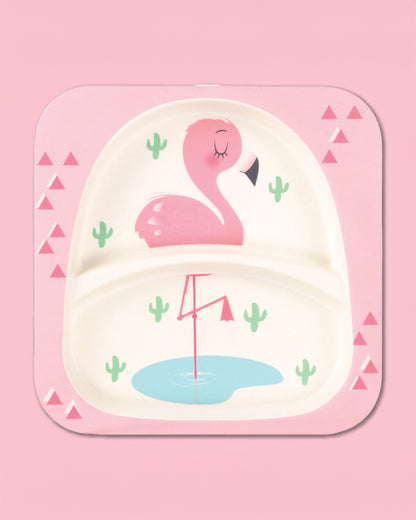 Polka Tots Eco-Friendly Bamboo Fiber Meal Set-Flamingo-Set of 5-For Feeding Infants
