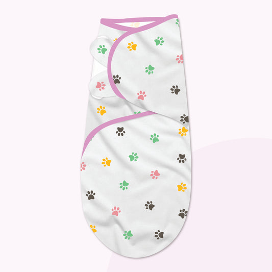 Polka Tots Swaddle Wrap Sleeping Bag-Muslin Cotton-Paw-With Velcro Wings-Newborn Bed