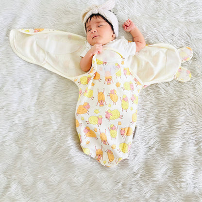 Polka Tots Swaddle Wrap Sleeping Bag-Muslin Cotton-Sheep-With Velcro Wings-Newborn Bed