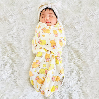 Polka Tots Swaddle Wrap Sleeping Bag-Muslin Cotton-Sheep-With Velcro Wings-Newborn Bed