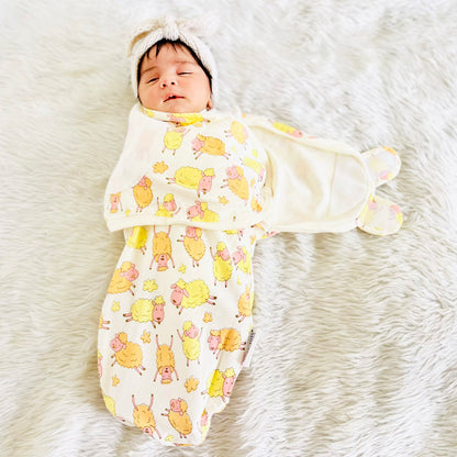 Polka Tots Swaddle Wrap Sleeping Bag-Muslin Cotton-Sheep-With Velcro Wings-Newborn Bed