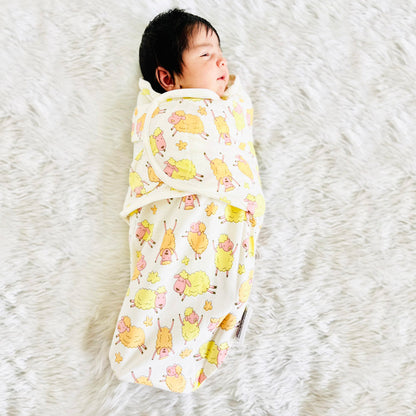 Polka Tots Swaddle Wrap Sleeping Bag-Muslin Cotton-Sheep-With Velcro Wings-Newborn Bed