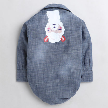 Polka Tots Blue Romper-Denim-Llama Print-For Infants