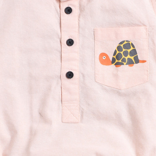 Polka Tots Peach Romper-Cotton-Turtle Print-For Infants