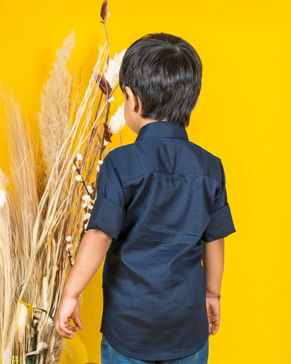 Polka Tots Navy Blue Shirt-Cotton-For Infants