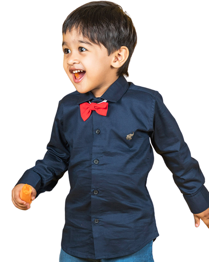 Polka Tots Navy Blue Shirt-Cotton-For Infants