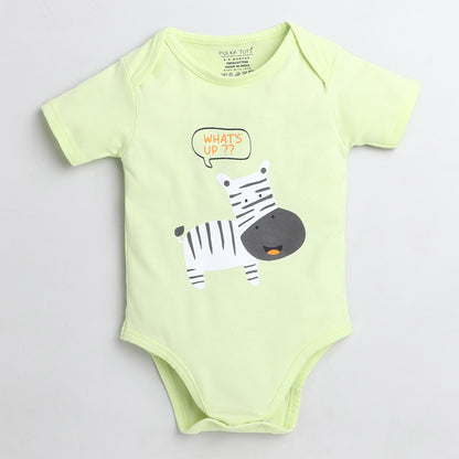 Polka Tots Lime Onesie-Cotton-Zebra Print-For Infants