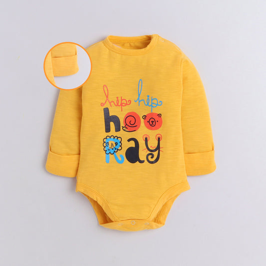 Polka Tots Mustard Onesie-Cotton-Printed-For Infants