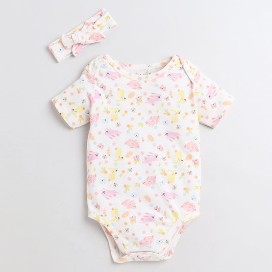 Polka Tots White Onesie-Cotton-Printed-For Infants