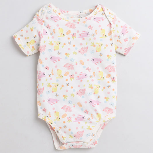 Polka Tots White Onesie-Cotton-Printed-For Infants