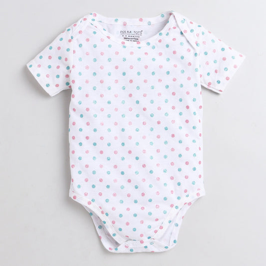 Polka Tots Pink & White Onesie-Printed-Cotton-Pack Of 2-For Infants