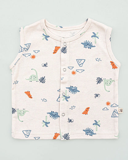 BeeLittle White & Blue Jhabla-Sunny Dino-Organic Cotton-For Infants