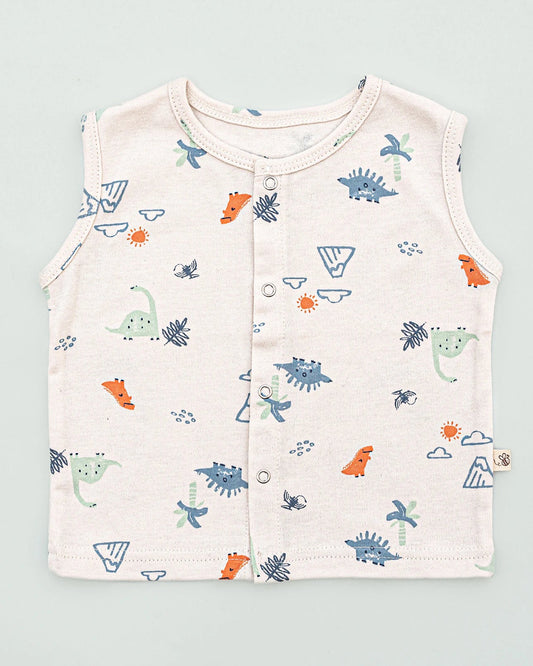 BeeLittle White & Blue Jhabla-Sunny Dino-Organic Cotton-For Infants