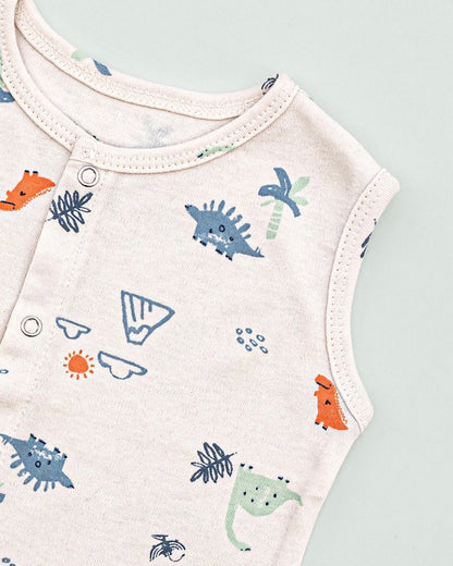 BeeLittle White & Blue Jhabla-Sunny Dino-Organic Cotton-For Infants