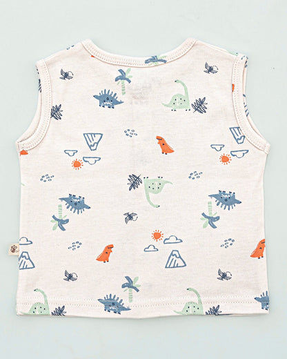 BeeLittle White & Blue Jhabla-Sunny Dino-Organic Cotton-For Infants