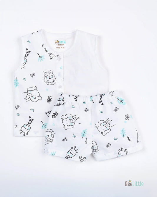 BeeLittle White Jhabla Set-Into the Jungle-Organic Cotton-For Infants