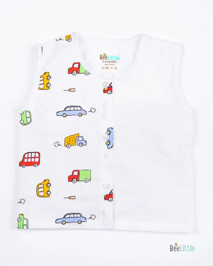 BeeLittle White Jhabla Set-Traffic Jam-Organic Cotton-For Infants