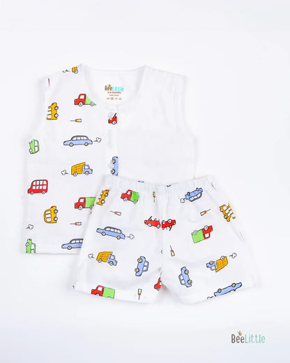 BeeLittle White Jhabla Set-Traffic Jam-Organic Cotton-For Infants