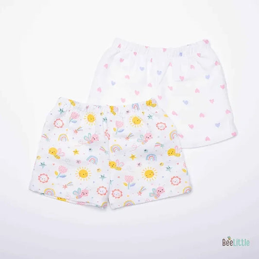 BeeLittle White Shorts-Spring Mornings-Organic Muslin-Pack of 2-For Infants