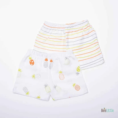 BeeLittle White Shorts-Pineapple Vibes-Organic Muslin-Pack of 2-For Infants