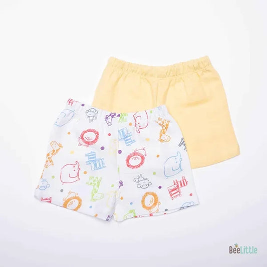 BeeLittle White Shorts-Zoo Party-Organic Muslin-Pack of 2-For Infants