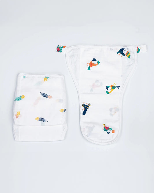 BeeLittle Bird Box Velcro Nappy-Organic Cotton-Washable & Reusable-3 to 6M-Pack of 3