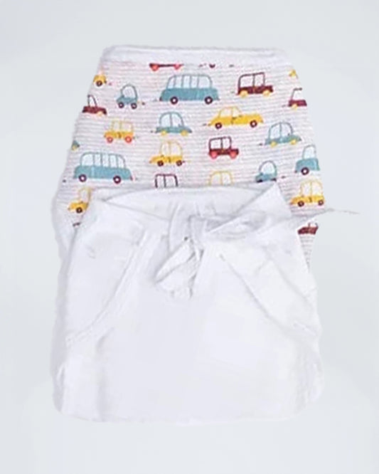 BeeLittle Cars 2.0 Knotted Nappy-Organic Cotton-Washable & Reusable-0 to 3M-Pack of 3