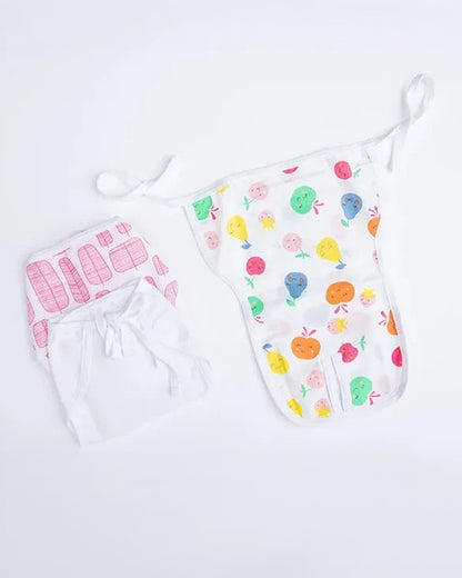 BeeLittle Fruit Punch Knotted Nappy-Organic Cotton-Washable & Reusable-0 to 3M-Pack of 3