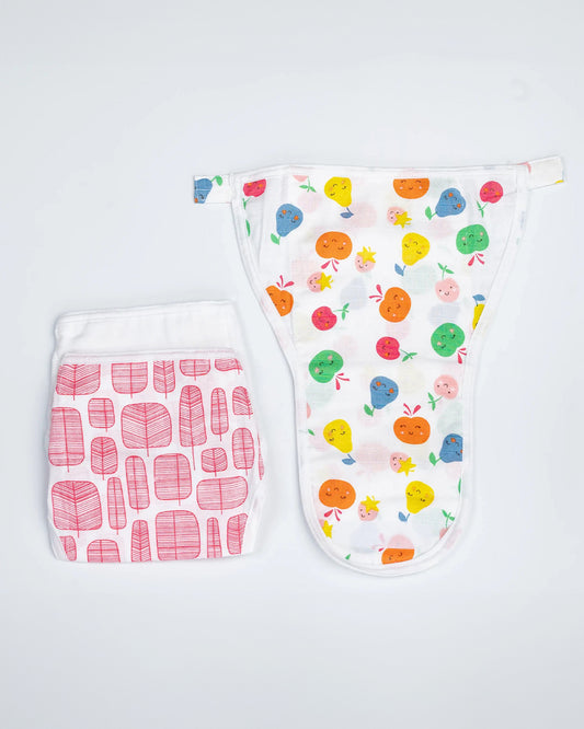 BeeLittle Fruit Punch Velcro Nappy-Organic Cotton-Washable & Reusable-3 to 6M-Pack of 3