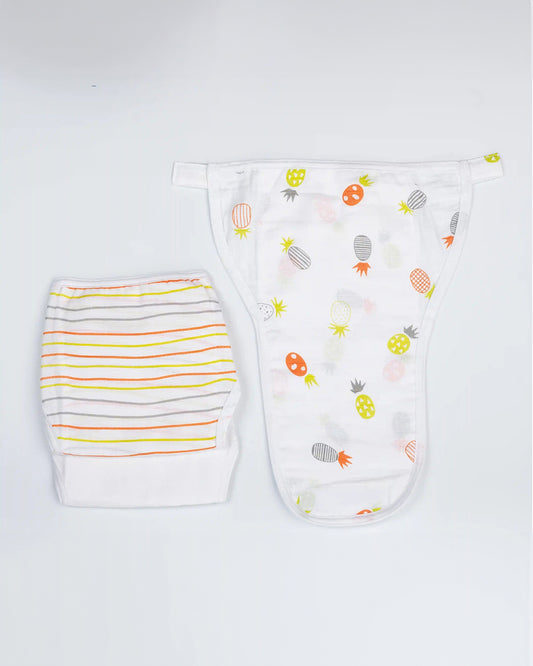 BeeLittle Pineapple Vibes Velcro Nappy-Organic Cotton-Washable & Reusable-3 to 6M-Pack of 3