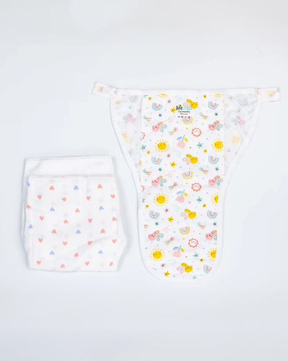 BeeLittle Spring Morning Velcro Nappy-Organic Cotton-Washable & Reusable-3 to 6M-Pack of 3