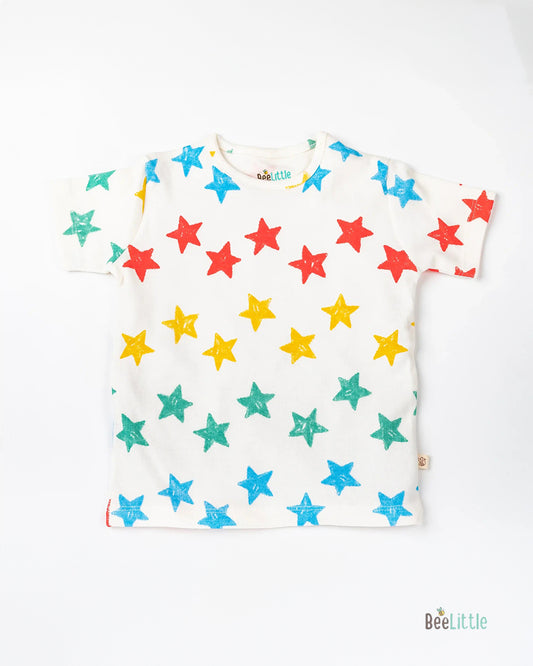 BeeLittle White T-shirt & Shorts-Stars in Hue-Organic Cotton-For Infants