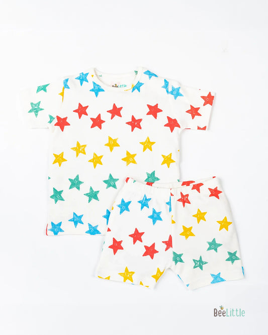 BeeLittle White T-shirt & Shorts-Stars in Hue-Organic Cotton-For Infants