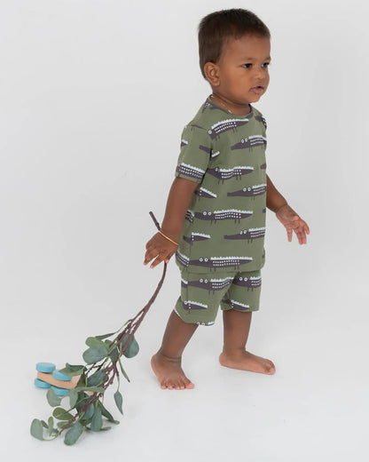 BeeLittle Olive Green T-shirt & Shorts-Crocbay-Organic Cotton-For Infants