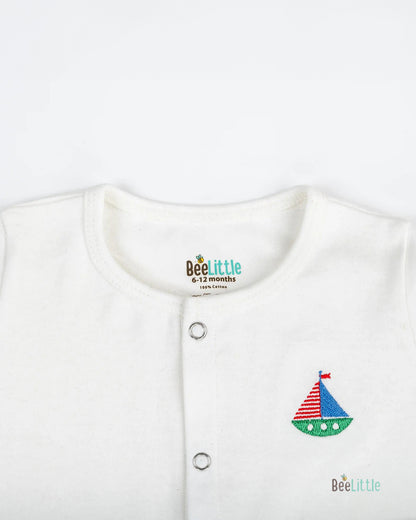 BeeLittle White & Red Jhabla Set-Boat Club-Organic Cotton-For Infants