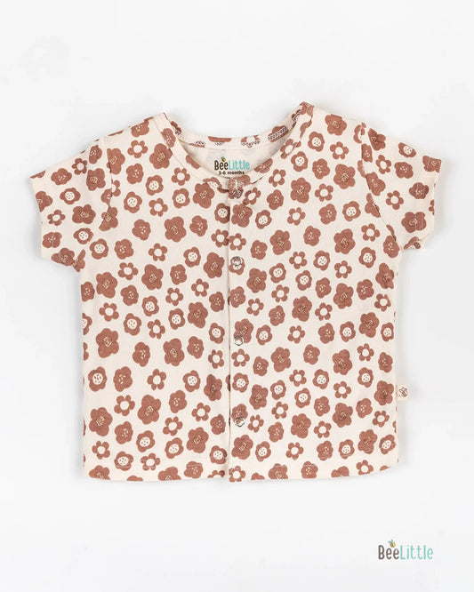 BeeLittle Brown & Pink Jhabla Set-Flowers-Organic Cotton-For Infants