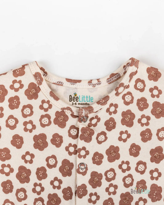 BeeLittle Brown & Pink Jhabla Set-Flowers-Organic Cotton-For Infants