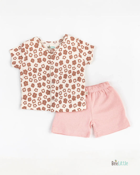 BeeLittle Brown & Pink Jhabla Set-Flowers-Organic Cotton-For Infants