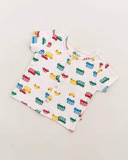 BeeLittle White & Yellow Jhabla Set-Cars-Organic Cotton-For Infants