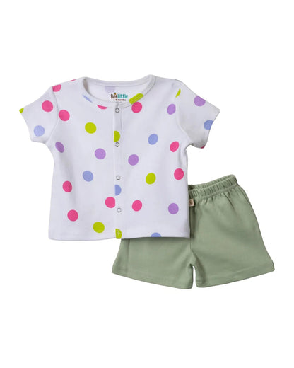 BeeLittle White & Green Jhabla Set-Dotty Dot-Organic Cotton-For Infants