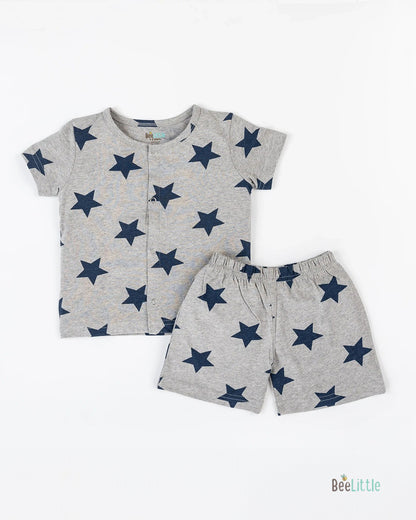 BeeLittle Grey Jhabla Set-Stars-Organic Cotton-For Infants