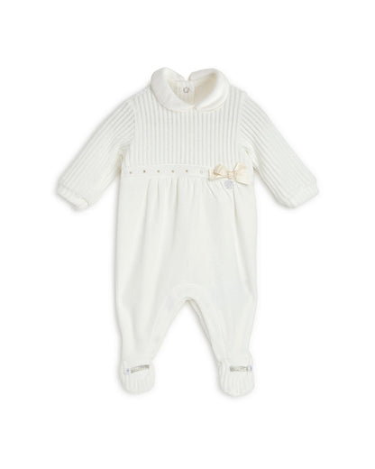 Chicco Off-White Babysuit-Onesie-Solid-Cotton Blend-For Infants