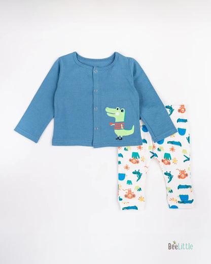 BeeLittle Blue & White Top & Pajama-Winky Monkey-Organic Cotton-For Infants