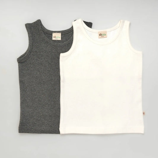 BeeLittle Grey & White Vests-Solid-Organic Cotton-Pack of 2-For Infants