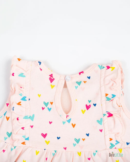 BeeLittle Pink Frock Dress-Neon Hearts-Organic Cotton-For Infants