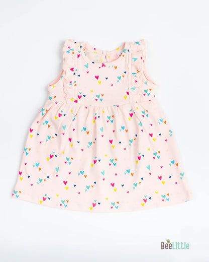 BeeLittle Pink Frock Dress-Neon Hearts-Organic Cotton-For Infants