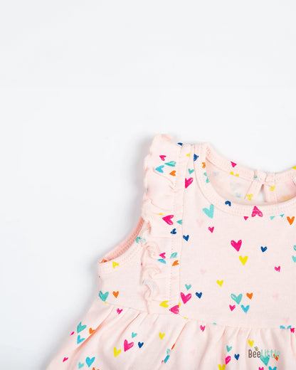 BeeLittle Pink Frock Dress-Neon Hearts-Organic Cotton-For Infants