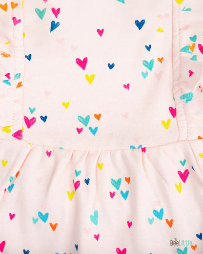 BeeLittle Pink Frock Dress-Neon Hearts-Organic Cotton-For Infants