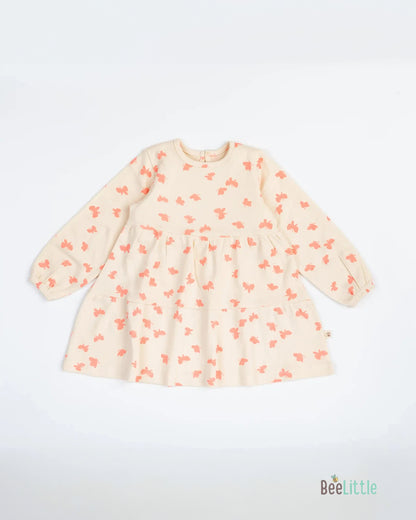 BeeLittle Beige Frock Dress-Neon Butterflies-Organic Cotton-For Infants