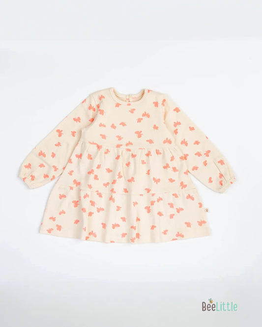 BeeLittle Beige Frock Dress-Neon Butterflies-Organic Cotton-For Infants